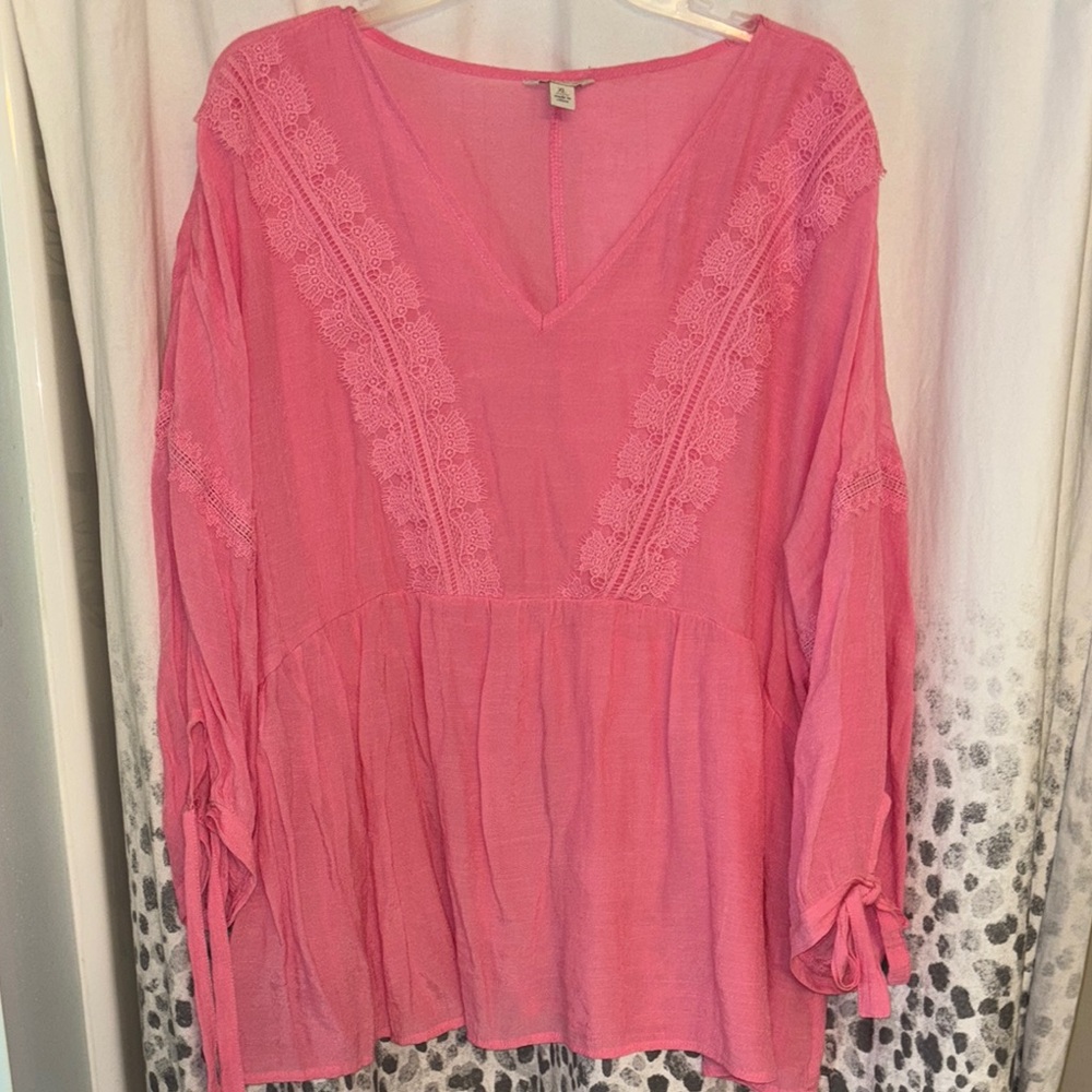Cato Pink Long Sleeve Ruffled Tunic